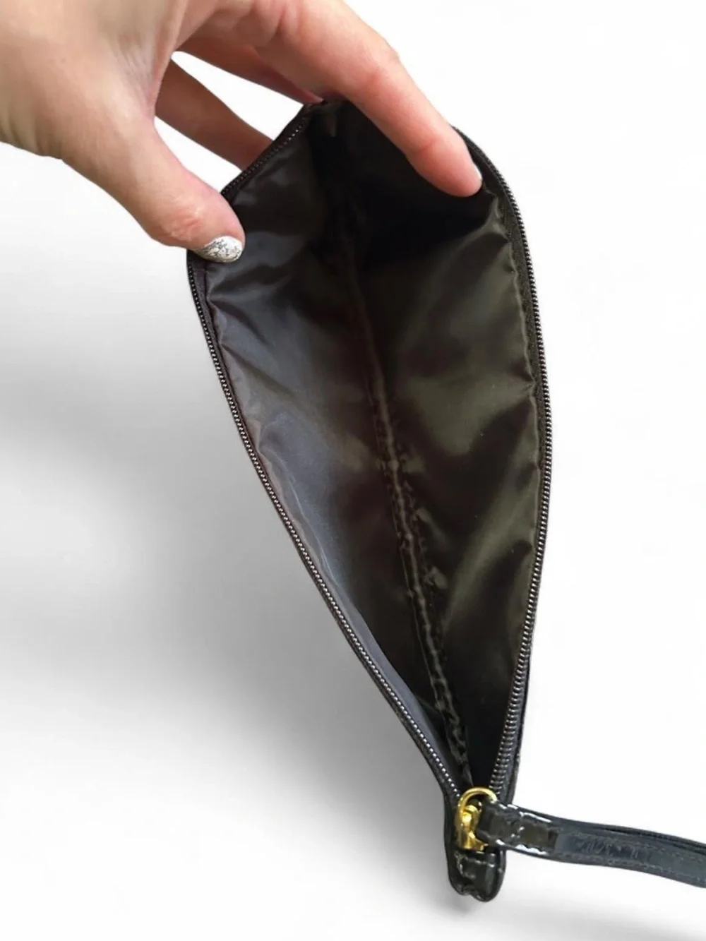 Croc-Embossed Olive Patent Wristlet Pouch